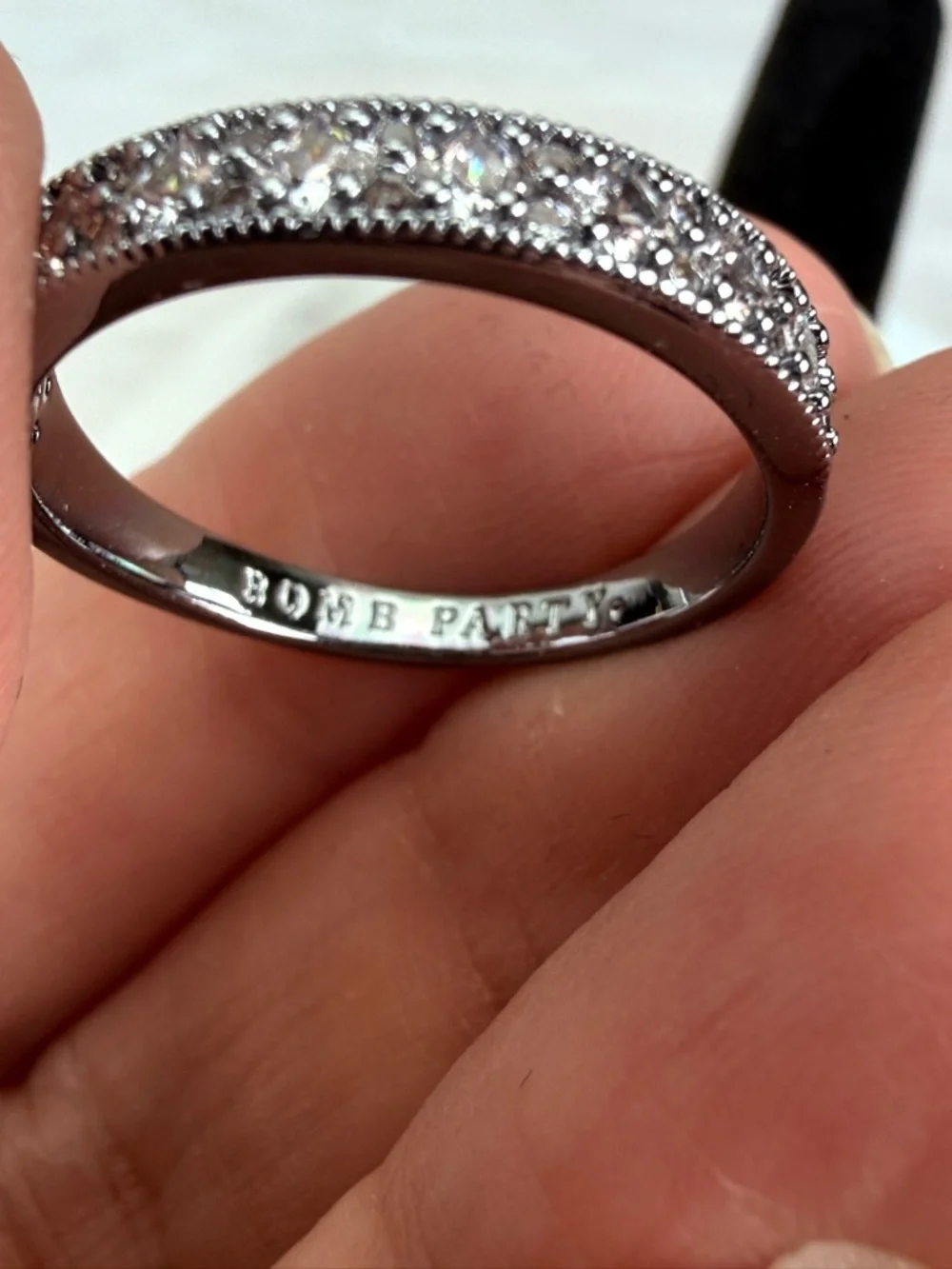 Silvertone Tone Pave Double Band Ring with Clear Stones sz 8